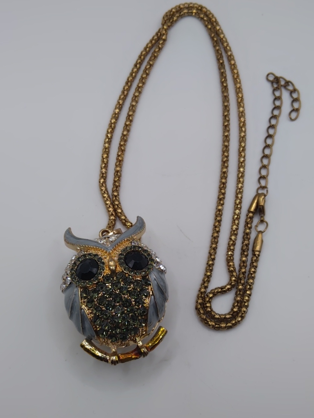 Owl Rhinestone And Enamel Over Gold Tone Necklace